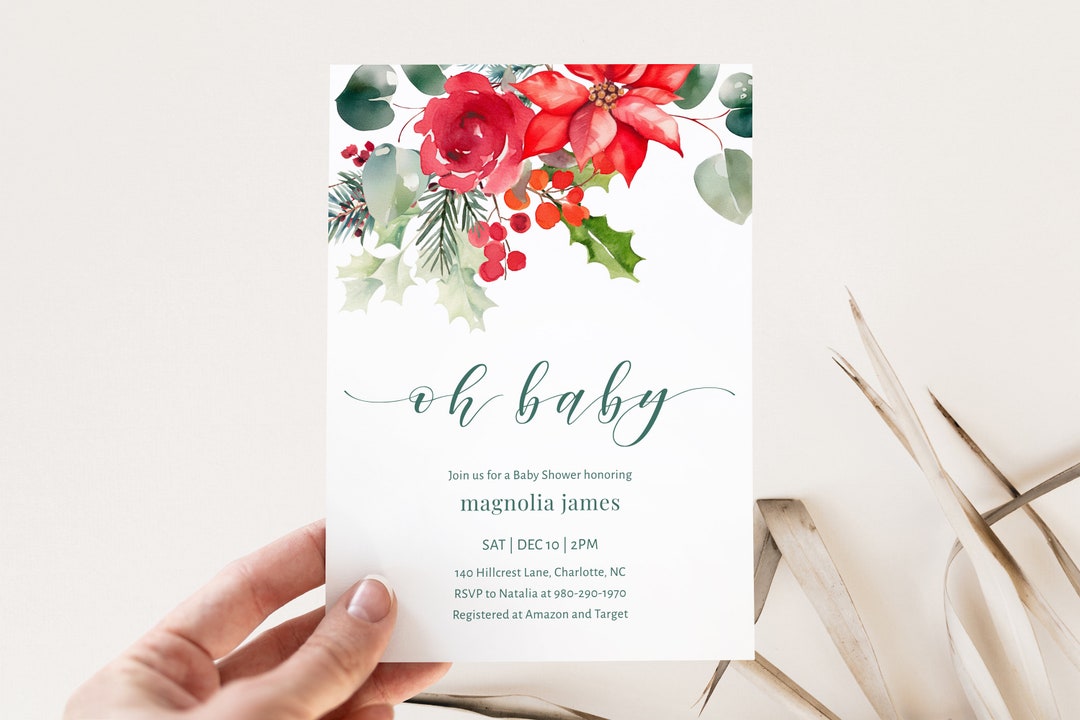 Plantilla de invitación para baby shower de invierno, vegetación ...
