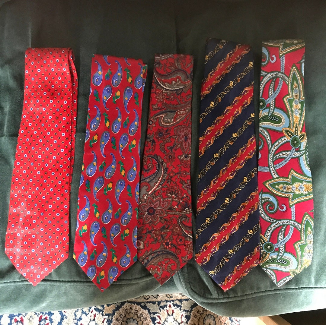 5 Vintage Silk Ties in Red Colour Ways. Etsy