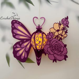 Laterne Schmetterling Blume 1 Schatten Box Dateien, Papierschnitt Licht Box Vorlagendateien, 3D Papierschnitt Licht Box SVG Datei DIY, Schatten Box Papierschnitt