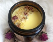 Scented Candle Citrine Crystal Orange Myrrh Chakra Manifest Wealth Abundance Wellbeing Happiness Handmade Vegan Natural Amber Jar Home Decor