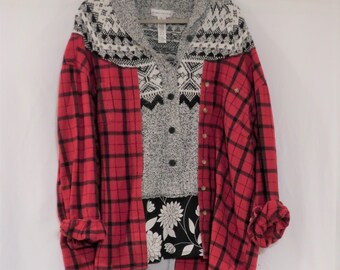 Upcycled Comfy Funky Tunic Jacket, Ollie's Shimono Shirt + Kimono, One-Size Oversize, Large/Plus