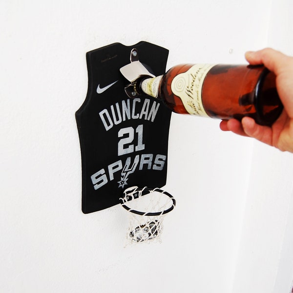 Personalized bottle opener, Personalized Jersey, San Antonio Spurs, Valentine’s Day gifts for men, Tim Duncan, Spurs, beer opener, man cave,