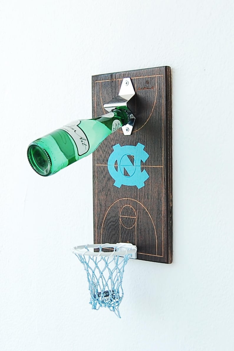 North Carolina Basketball Beer Opener: Handmade Wood Cap Catcher image 5