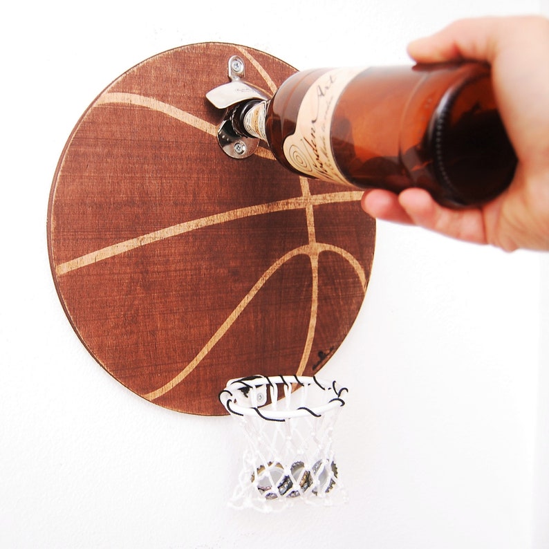 Gift for basketball lovers, Basketball gift, Bottle opener, basketball hoop, beer opener, wall mount opener, cap catcher, man cave gift idea image 1