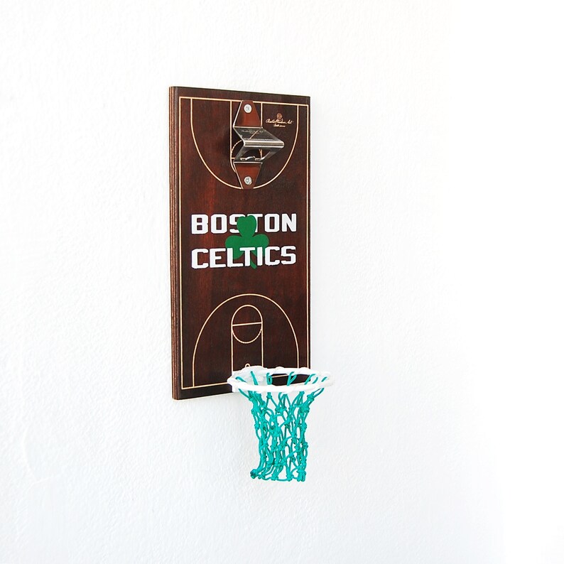 RustIcWoodenArt Boston Celtics Basketball Hoop Bottle Opener - Thumbnail 2