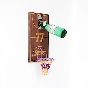 Luka Dončić-flesopener: handgemaakt basketbalcadeau van hout en metaal, Luka Doncic-fandecor,