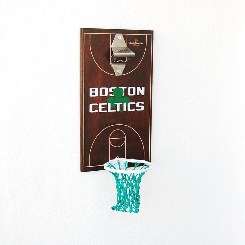 RustIcWoodenArt Boston Celtics Basketball Hoop Bottle Opener