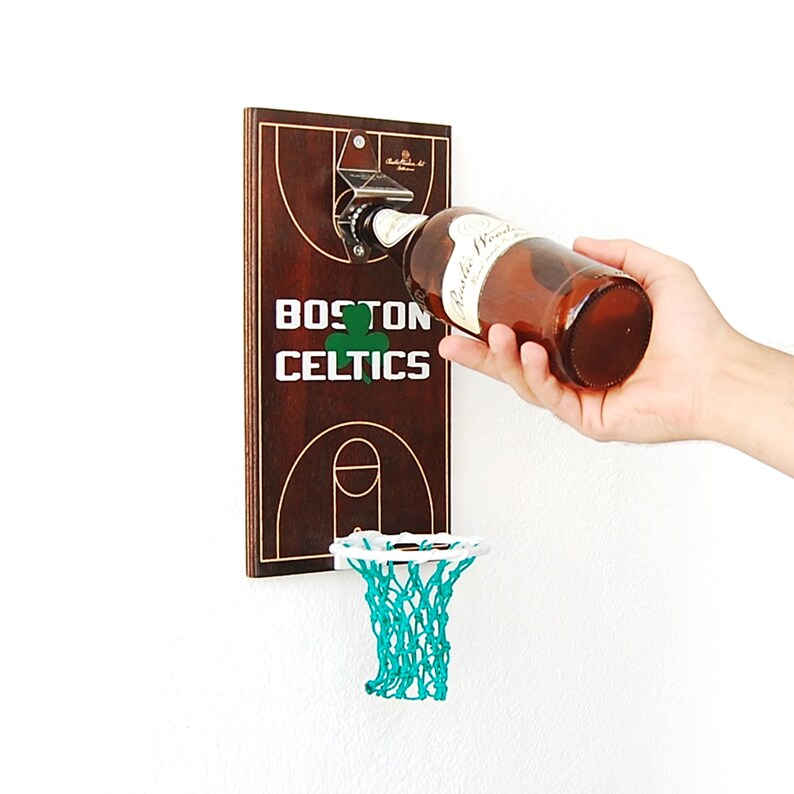 RustIcWoodenArt Boston Celtics Basketball Hoop Bottle Opener - Thumbnail 5