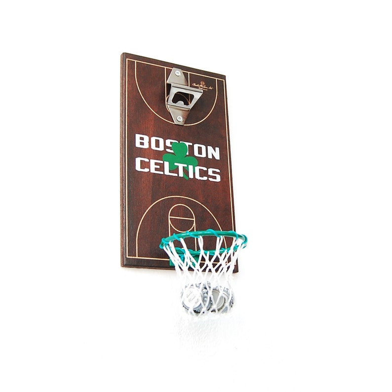 RustIcWoodenArt Boston Celtics Basketball Hoop Bottle Opener - Thumbnail 3