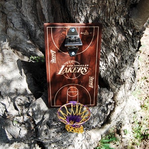 Christmas gift idea for Lakers fan, Los Angeles Lakers, Christmas gift for basketball fan, Bottle opener wall mount, man cave gift idea