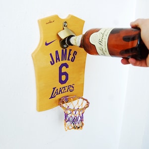 Personalized Lakers Jersey Bottle Opener: Wall Mounted Basketball Decor