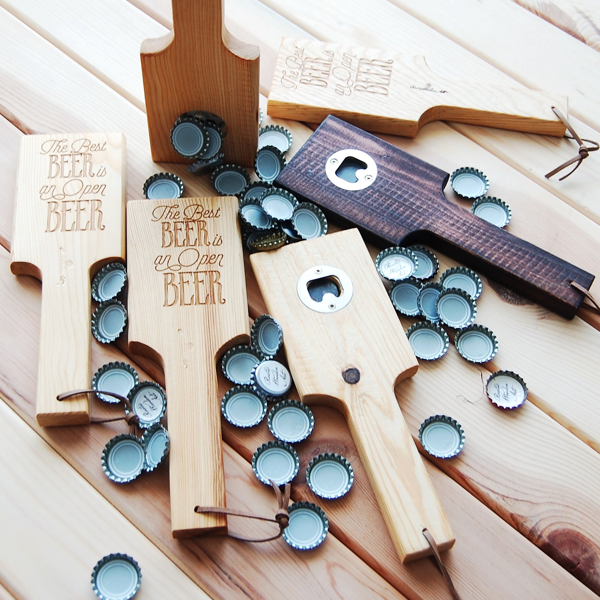 Flesopener van gegraveerd hout, 'The Good Beer', vadercadeau - België