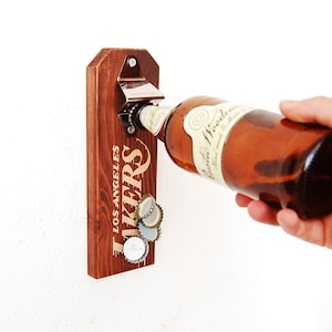 Los Angeles Lakers, Lakers, Wall mounted bottle opener, beer opener, cap catcher, groomsmen gift, basketball,basketball gift, man cave