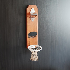 Handmade Basketball Bottle Opener with Cap Catcher: Man Cave Decor