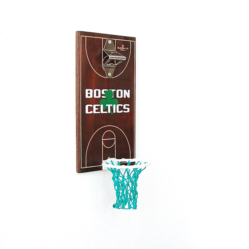 RustIcWoodenArt Boston Celtics Basketball Hoop Bottle Opener - Thumbnail 4
