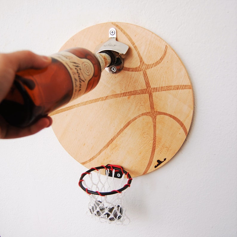 Gift for basketball lovers, Basketball gift, Bottle opener, basketball hoop, beer opener, wall mount opener, cap catcher, man cave gift idea image 7