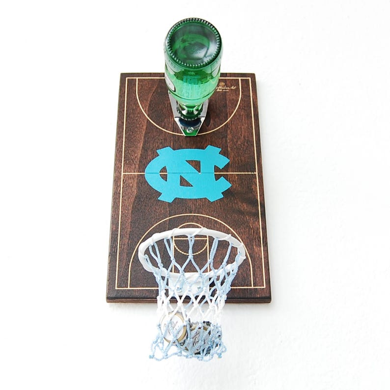 North Carolina Basketball Beer Opener: Handmade Wood Cap Catcher image 6