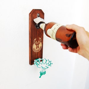 Milwaukee Bucks, Fathers day gift for Milwaukee Bucks fan, Christmas gift for him, Wall mounted bottle opener, basketball gifts for men
