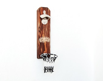 San Antonio Spurs Wall Mount Bottle Opener: Basketball Man Cave Decor