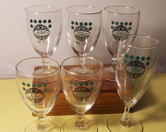 Lot of 6 Vintage Stemmed LABATT 50 Beer Glasses. Cool Old Labels. Bar Decor.
