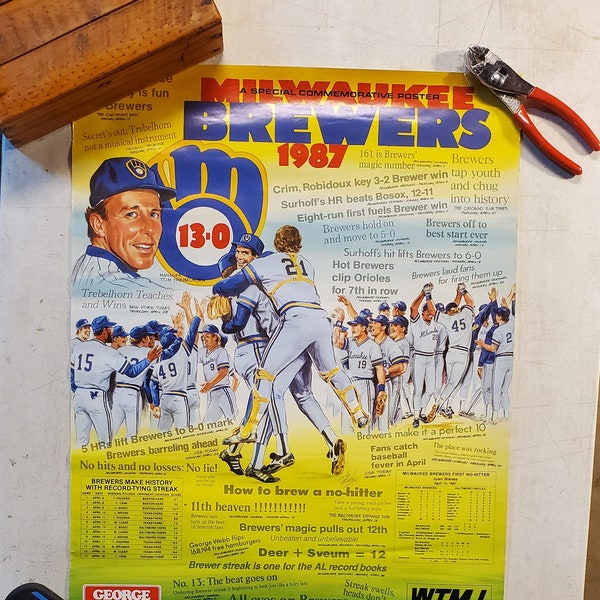 1987 Vintage Milwaukee Brewers Poster 17.5"x23"