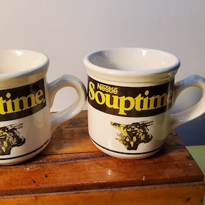Pair Vintage Nestle SOUPTIME Advertising Mugs