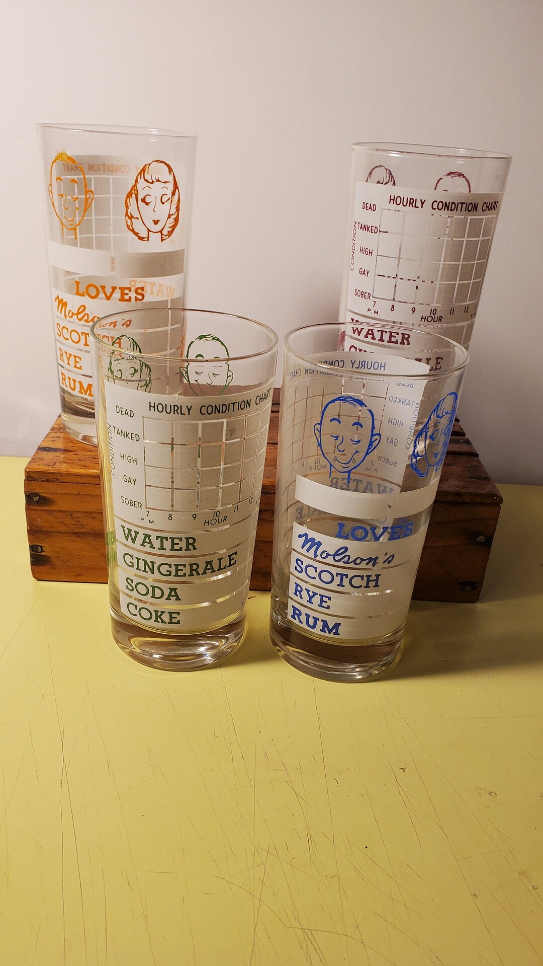 Lot of 4 Vintage Midcentury Bar Cocktail Novelty Drink Glasses Etsy