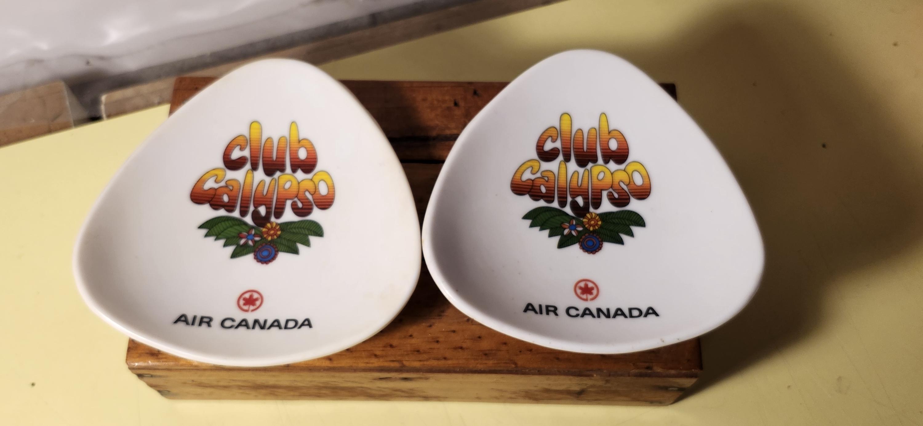 2 Vintage 1960s Air Canada Club Calypso Caribbean Flights Melamine Ashtrays