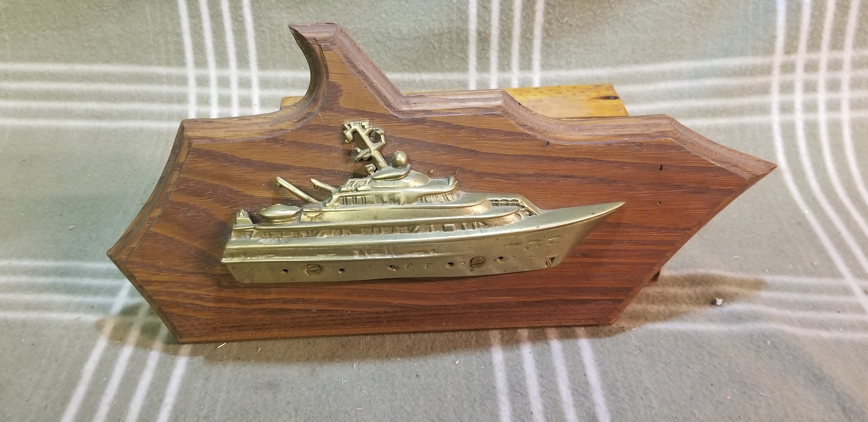 Vintage Brass Boat Cabin Cruiser Mounted On Wood Plaque Etsy
