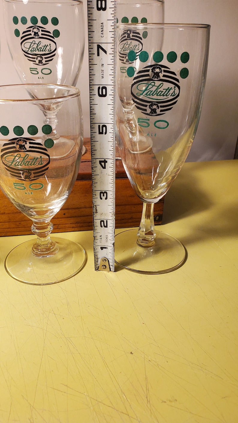 Lot of 6 Vintage Stemmed LABATT 50 Beer Glasses. Cool Old Labels. Bar ...