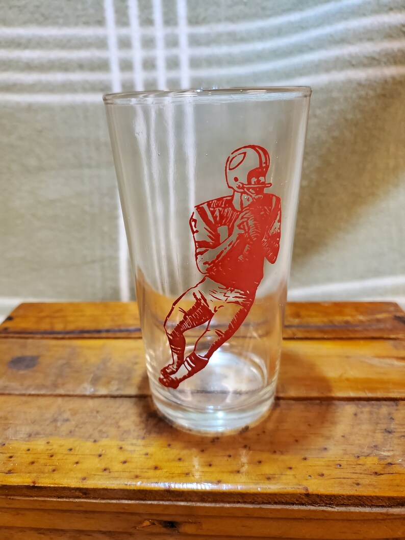 Vintage Football Player Drinking Glass. Quarterback. New York Etsy