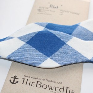 The Pilot-Flannel Large Block Gingham in Blue and White Bow Tie
