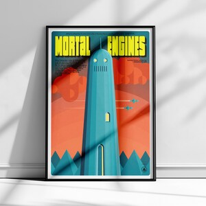 Hand-drawn Mortal Engines poster inspired by Stanisław Lem, imaginative machine-themed illustration with expressive book-cover typography.