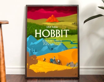 Middle Earth fantasy poster: J.R.R. Tolkien's THE HOBBIT art print. Perfect gift for kids playroom!