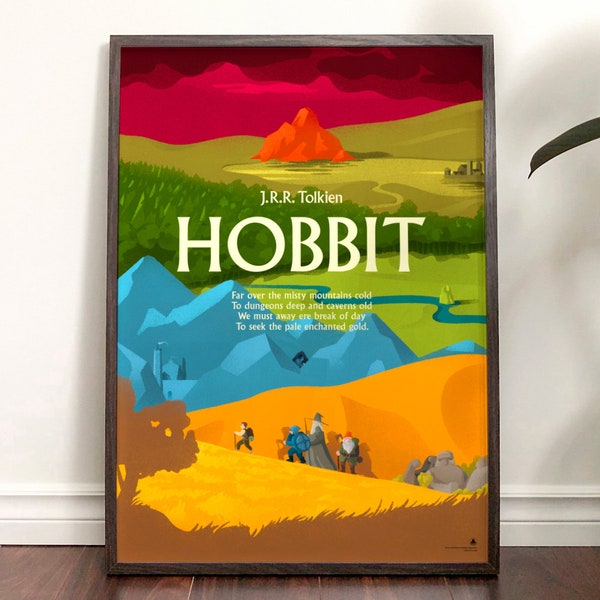 Middle Earth fantasy poster: J.R.R. Tolkien's THE HOBBIT art print. Perfect gift for kids playroom!