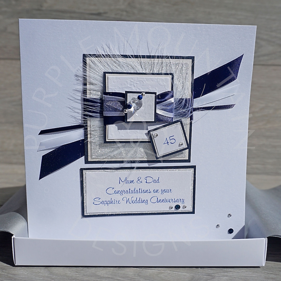 Boxed Sapphire Wedding Anniversary Card for Mum & Dad, Grandparents or ...