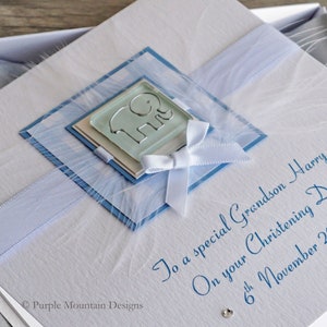 Handmade Christening Card for Boy 'Elephant', Personalised for Son, Grandson, Godson, Nephew, with envelope