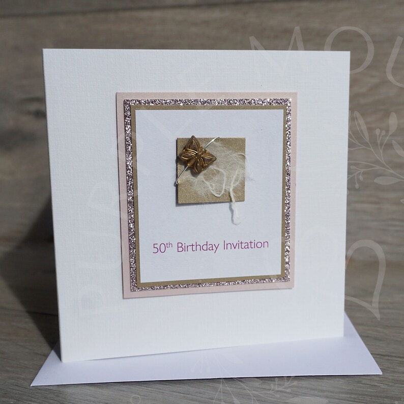 Butterfly birthday invitations, wedding invites, rose gold & pink handmade wedding invites, personalised invites zdjęcie 3