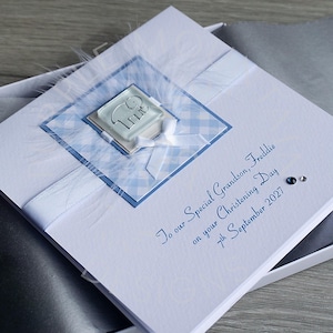 Handmade Boxed Christening Card for Boy - 'Elephant', Personalised for Son, Grandson, Godson, Nephew etc
