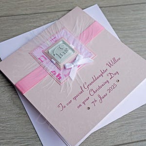 Handmade Christening Card for Girl - 'Pink Elephant', Personalised for Daughter, Grandaughter, Goddaughter, Niece etc