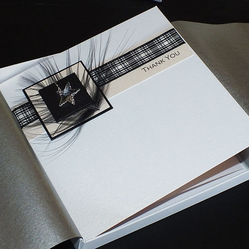 Personalised Boxed Thank You Card Black Check