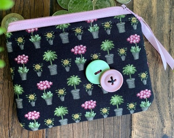 Monedero de tela de flores hecho a mano Cartera de dinero con cremallera floral Bolsa de tarjeta de maceta Jardineros idea de regalo