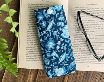 Handmade Liberty Summer House Victoria Fabric Glasses Case Blue Flower Spectacles Snap Pouch Floral Eyeglass Soft Cover Gardeners Specs Bag
