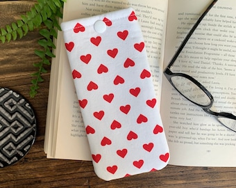 Love heart fabric glasses case Spectacles snap pouch Eyeglass gift idea