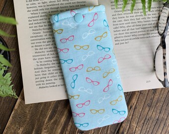 Handmade Retro Glasses Fabric Glasses Case Sunglasses Soft Pouch Eyeglasses Snap Pouch Blue Pink Sunglasses Bag 1950s Gift Handbag Accessory