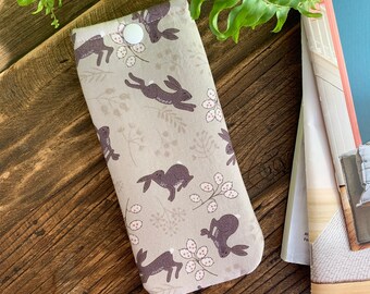 Handmade Rabbit Fabric Glasses Case Animal Print Spectacles Snap Pouch Hare Sunglasses Bag Eyeglass Soft Cover Specs Holder Farmer Gift