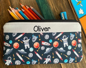 Personalised Space pencil case Handmade Astronaut zip pouch Children’s any name planet wallet Boys custom school bag Children’s rocket bag