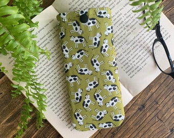 Caja de gafas de tela con estampado de vaca hecha a mano Gafas de animales bolsa a presión Gafas cubierta suave Vida rural Gafas de sol bolsa acolchada Idea de regalo de granjero