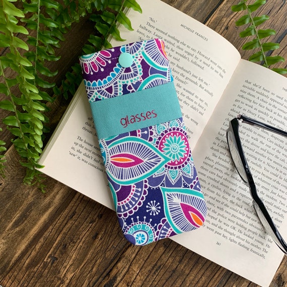 Colorful Paisley Glasses Case Eyeglass Sunglass Padded Case in Cotton Fabric Kaffe Fassett  main image 3
