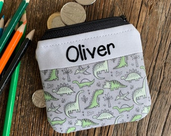 Porte-monnaie personnalisé dinosaure pour enfants fait main Portefeuille zippé avec nom pour la rentrée des classes Portefeuille personnalisé dessin animé Jurassic